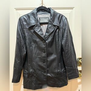 Wilson"s Black Leather Blazer Style Jacket - Size: Large